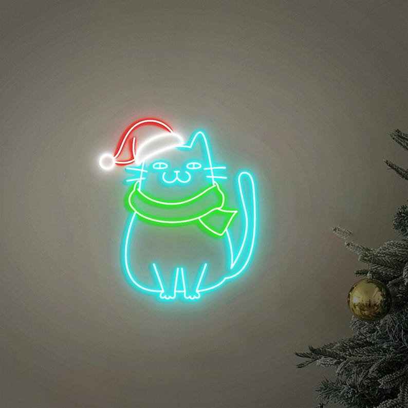 Meowy Christmas Neon Sign by Neon.Outshine featuring a cute cat-themed LED design 