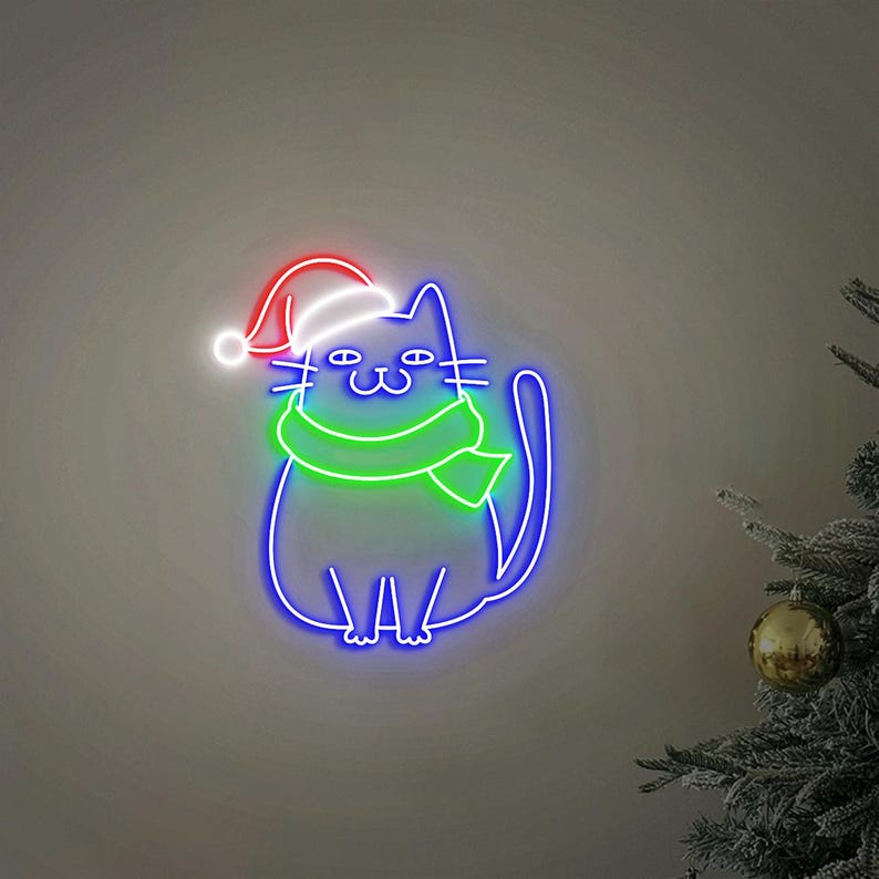 Meowy Christmas Neon Sign by Neon.Outshine featuring a cute cat-themed LED design 
