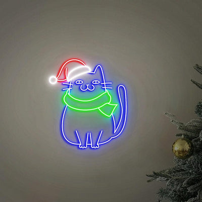Meowy Christmas Neon Sign by Neon.Outshine featuring a cute cat-themed LED design 