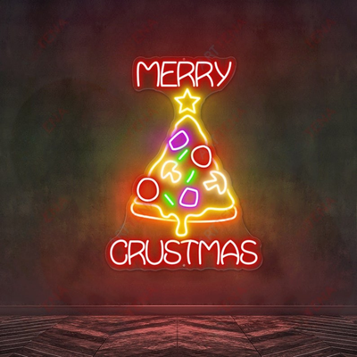 Merry Christmas Pizza Neon Sign by Neon.Outshine glowing in festive holiday lights
