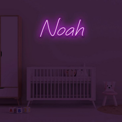 LED neon light with the name ‘Noah’ by Neon.Outshine on bedroom wall