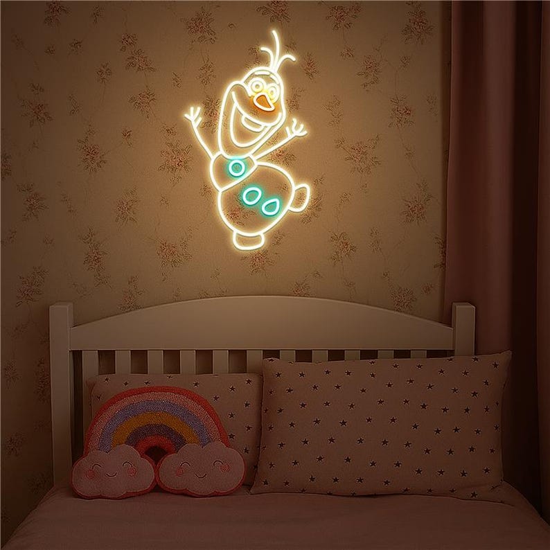 Olaf Christmas Neon Sign by Neon.Outshine featuring a glowing snowman design in bright LED colors