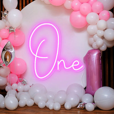 One Neon sign glowing in LED light, mounted on clear acrylic – milestone celebration decor by Neon.Outshine.