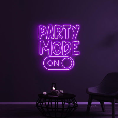 Party Mode LED Neon Sign by Neon.Outshine.  glowing in vibrant colors on a  wall
