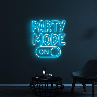 Party Mode LED Neon Sign by Neon.Outshine.  glowing in vibrant colors on a  wall