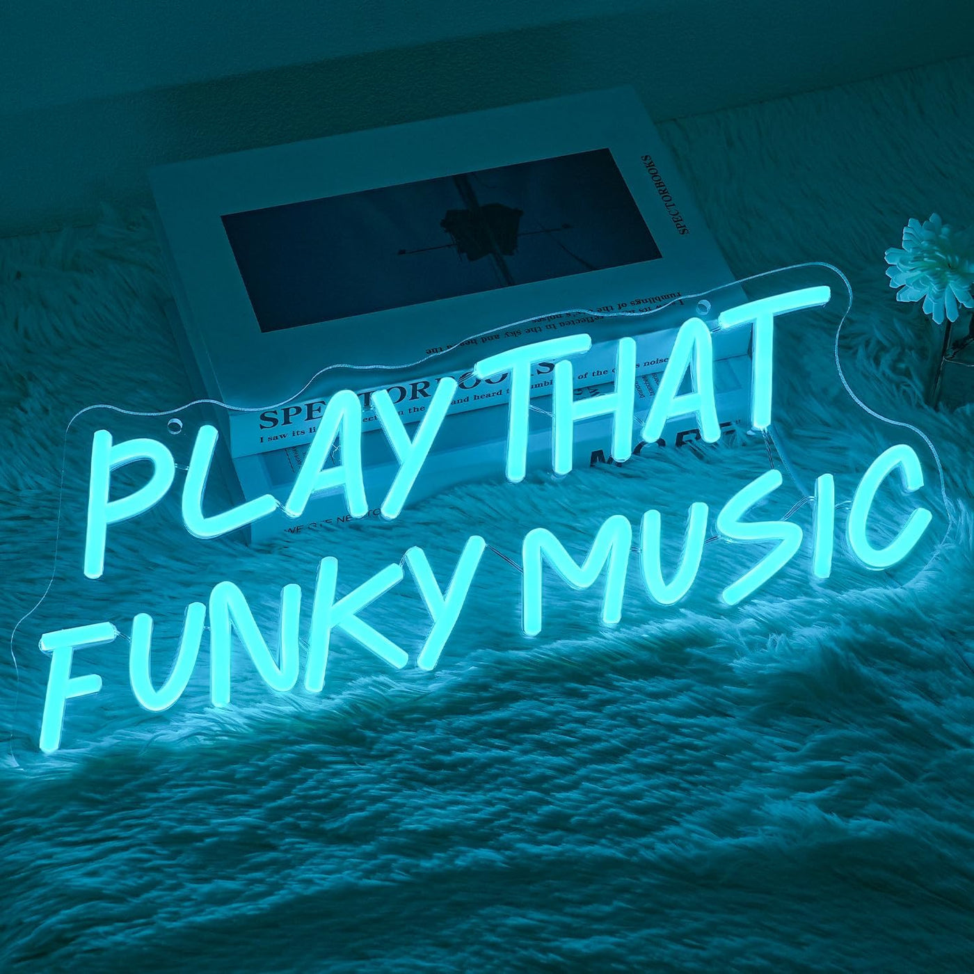 Play That Funky Music LED neon sign glowing in vibrant colors by Neon.Outshine 