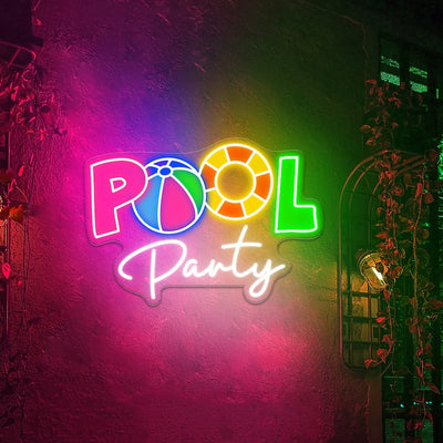 Pool Party Neon Sign by Neon.Outshine glowing in flowing lettering perfect for summer events.