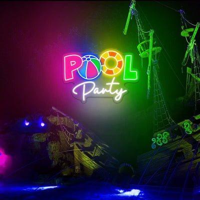 Pool Party Neon Sign by Neon.Outshine glowing in flowing lettering perfect for summer events.