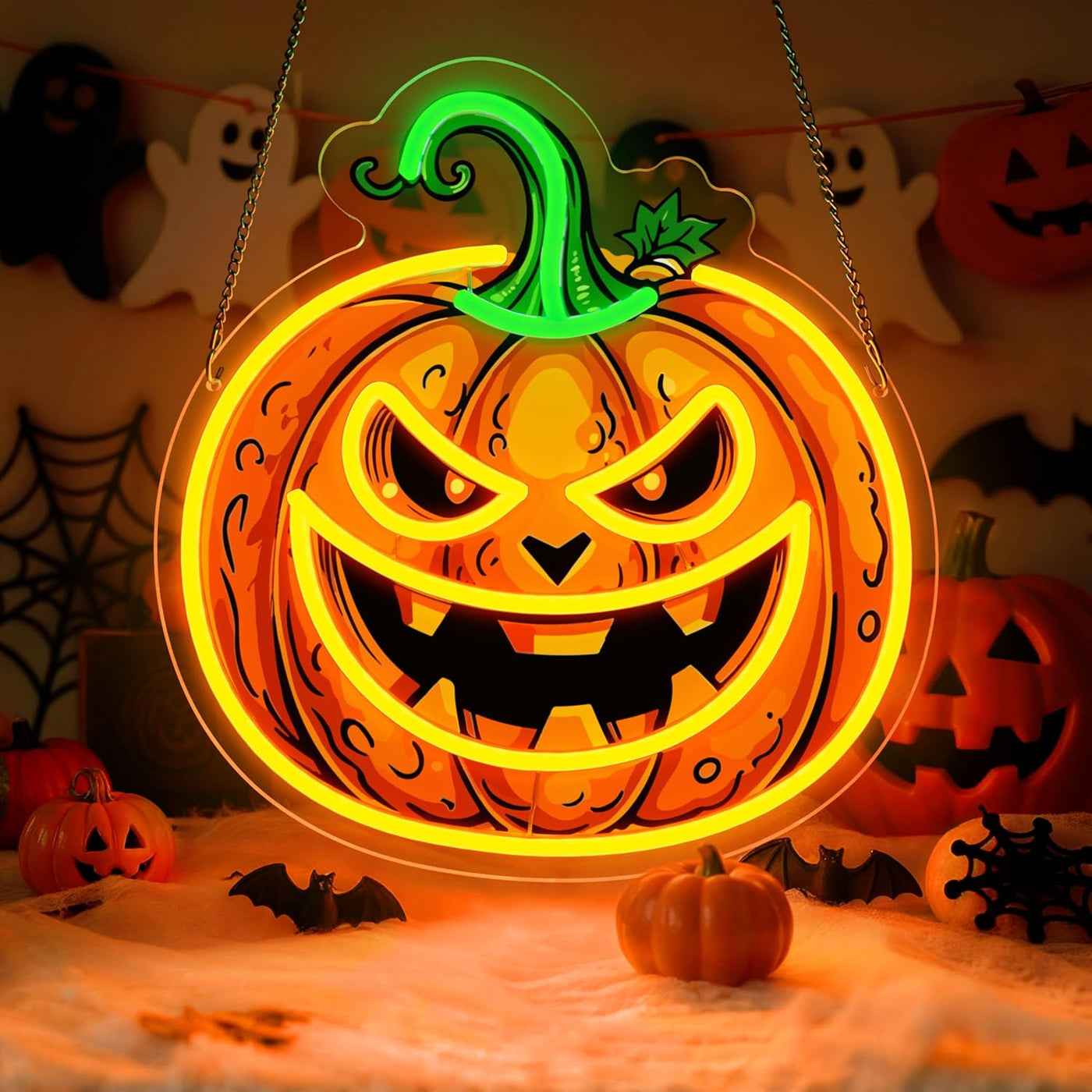 Pumpkin Halloween LED Neon Sign by Neon.Outshine – glowing orange jack-o'-lantern neon light decoration
