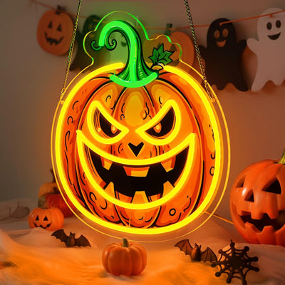 Pumpkin Halloween LED Neon Sign by Neon.Outshine – glowing orange jack-o'-lantern neon light decoration