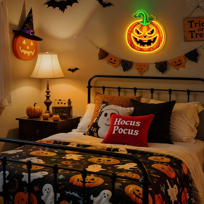 Pumpkin Halloween LED Neon Sign by Neon.Outshine – glowing orange jack-o'-lantern neon light decoration