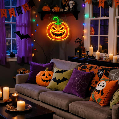 Pumpkin Halloween LED Neon Sign by Neon.Outshine – glowing orange jack-o'-lantern neon light decoration