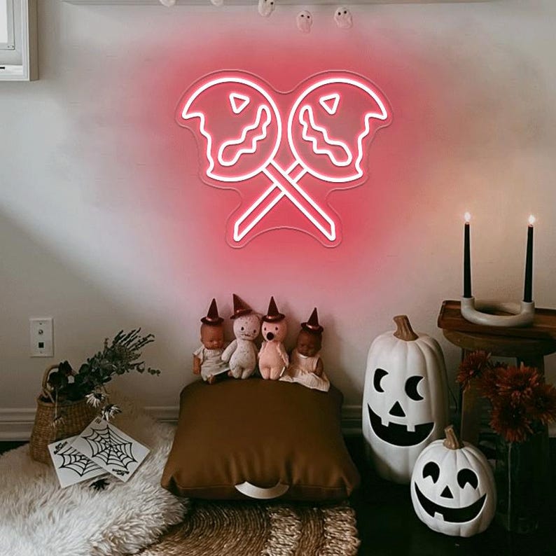 Pumpkin Lollipop Halloween Neon Sign by Neon.Outshine - perfect for spooky sweet décor.