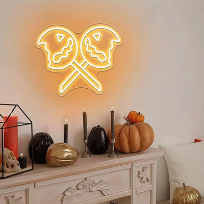 Pumpkin Lollipop Halloween Neon Sign by Neon.Outshine - perfect for spooky sweet décor.