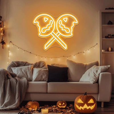 Pumpkin Lollipop Halloween Neon Sign by Neon.Outshine - perfect for spooky sweet décor.