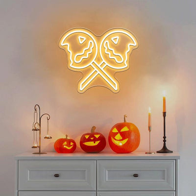 Pumpkin Lollipop Halloween Neon Sign by Neon.Outshine - perfect for spooky sweet décor.