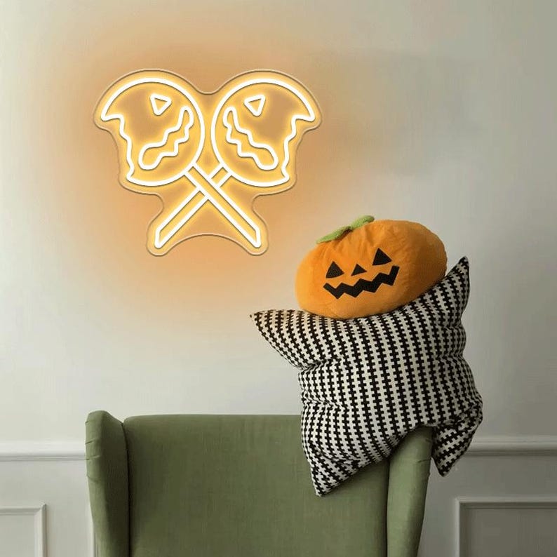 Pumpkin Lollipop Halloween Neon Sign by Neon.Outshine - perfect for spooky sweet décor.