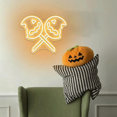 Pumpkin Lollipop Halloween Neon Sign by Neon.Outshine - perfect for spooky sweet décor.