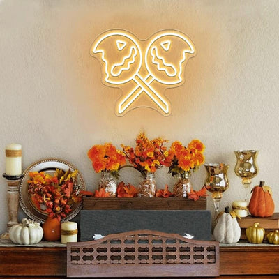 Pumpkin Lollipop Halloween Neon Sign by Neon.Outshine - perfect for spooky sweet décor.