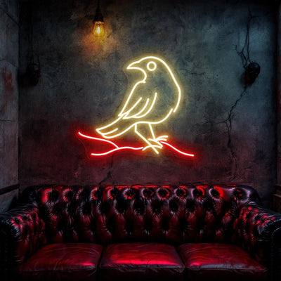 Raven on Branch Neon Sign by Neon.Outshine glowing in neon light – Halloween decoration by Neon.Outshine