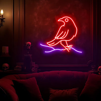 Raven on Branch Neon Sign by Neon.Outshine glowing in neon light – Halloween decoration by Neon.Outshine