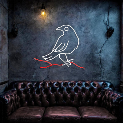 Raven on Branch Neon Sign by Neon.Outshine glowing in neon light – Halloween decoration by Neon.Outshine
