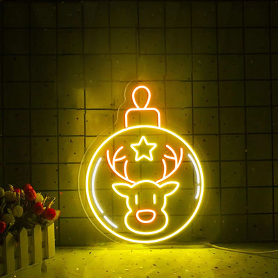 Reindeer Head Bell Neon Sign by Neon.Outshine - festive LED neon light featuring a reindeer silhouette with a glowing bell for holiday décor.