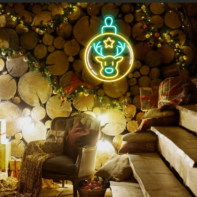 Reindeer Head Bell Neon Sign by Neon.Outshine - festive LED neon light featuring a reindeer silhouette with a glowing bell for holiday décor.