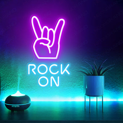 Rock On Neon sign glowing in bold LED, mounted on clear acrylic – high-energy party and music decor by Neon.Outshine