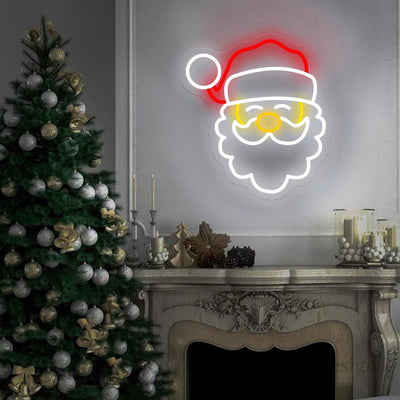 Santa Claus Christmas Neon Sign by Neon.Outshine – vibrant LED neon light featuring Santa’s face with his classic red hat for festive Christmas décor.