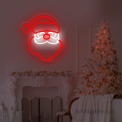 Santa Claus Christmas Neon Sign by Neon.Outshine – vibrant LED neon light featuring Santa’s face with his classic red hat for festive Christmas décor.