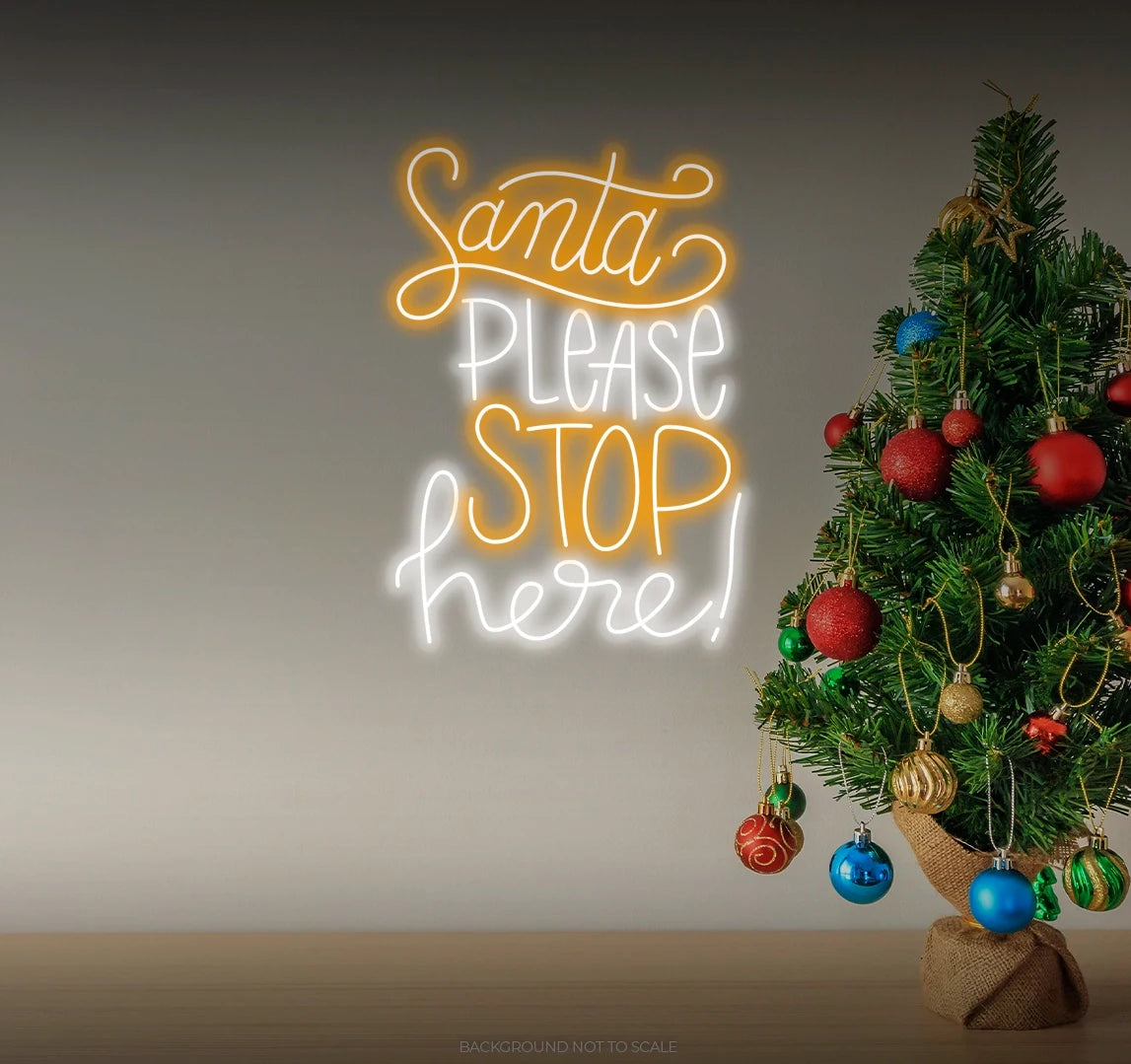 Santa Please Stop Here Neon Sign by Neon.Outshine glowing in festive LED colors