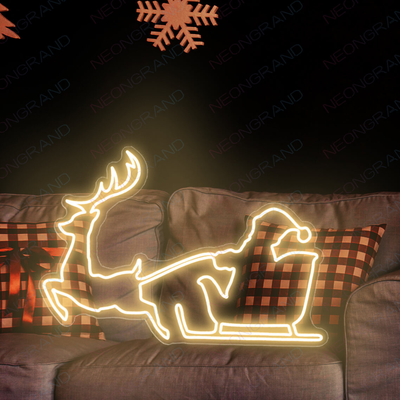 Santa Reindeer Christmas Neon Sign by Neon.Outshine featuring Santa and his reindeer glowing in bright festive LED light