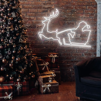Santa Reindeer Christmas Neon Sign by Neon.Outshine featuring Santa and his reindeer glowing in bright festive LED 