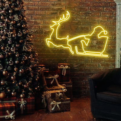 Santa Reindeer Christmas Neon Sign by Neon.Outshine featuring Santa and his reindeer glowing in bright festive LED 