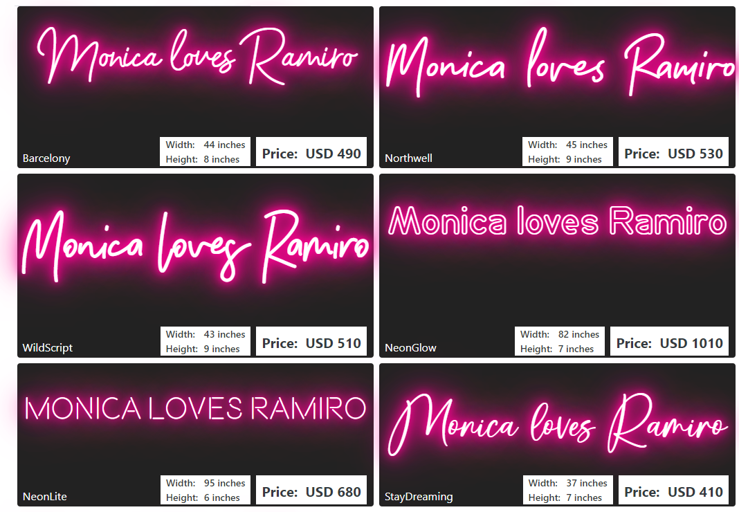 Custom neon sign for monica