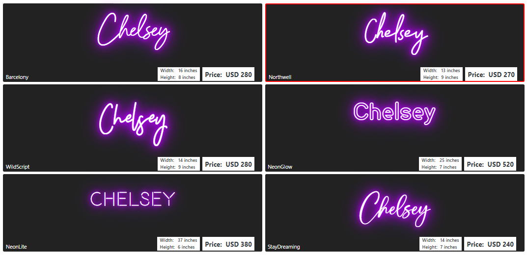 name neon sign for Chelsey causey
