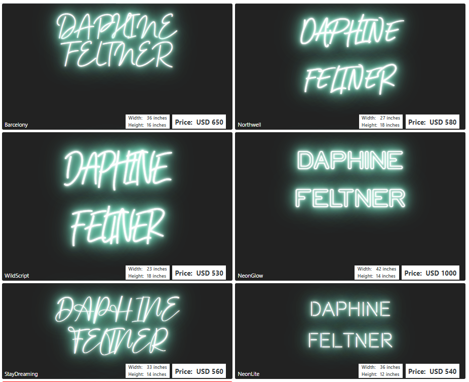 Custom neon sign for Daphine Feltner