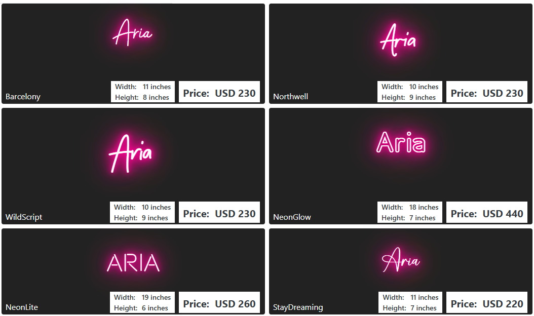 Custom Neon Sign For Aria