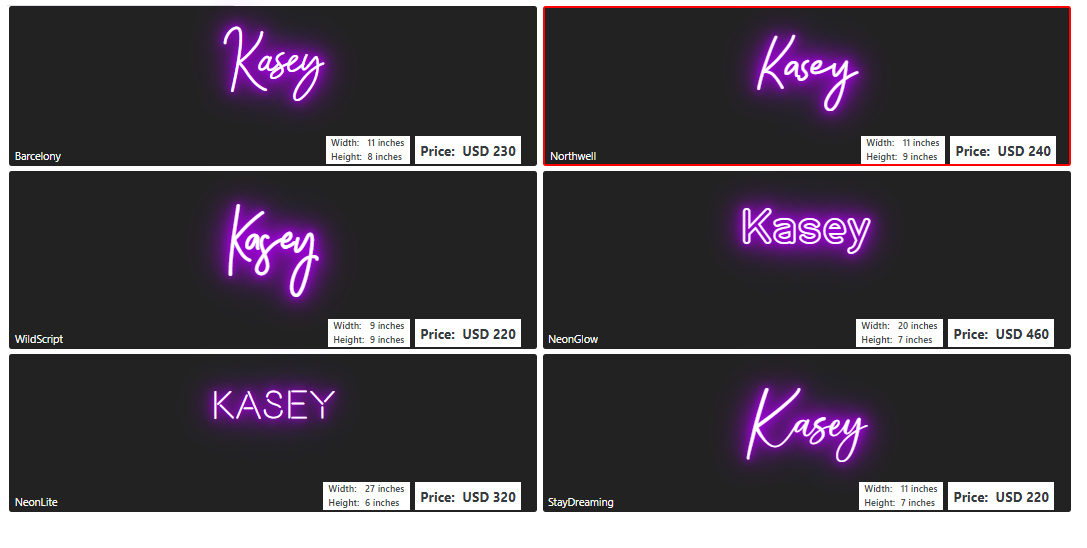 name neon sign for Kellie Harris