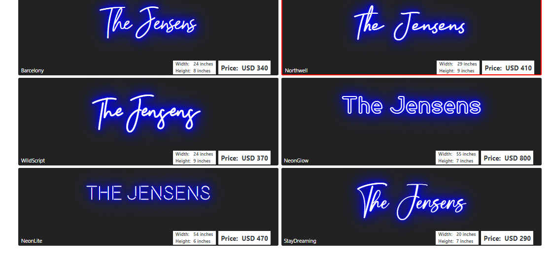 name neon sign for Scarlet Hessian