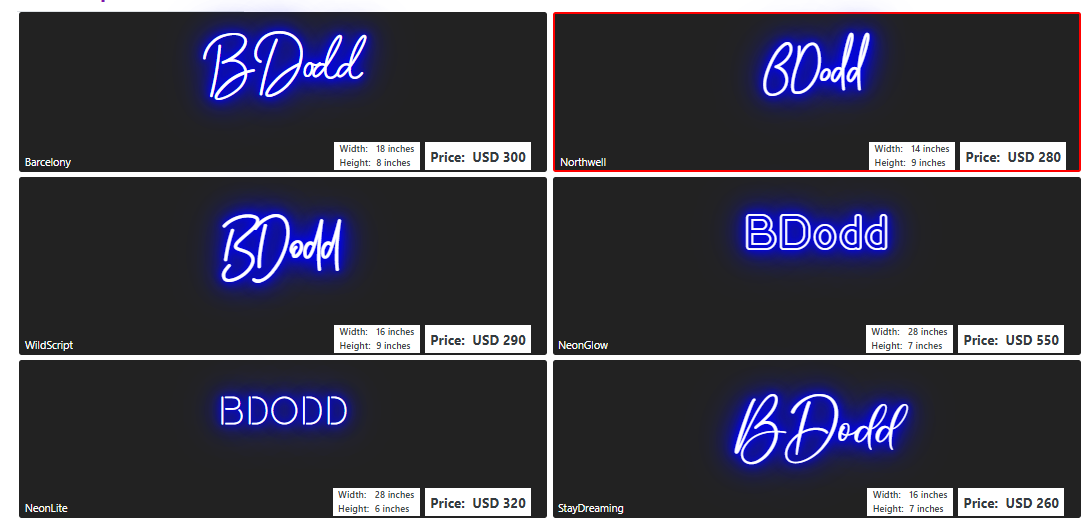 name neon sign for Tiffany Powell