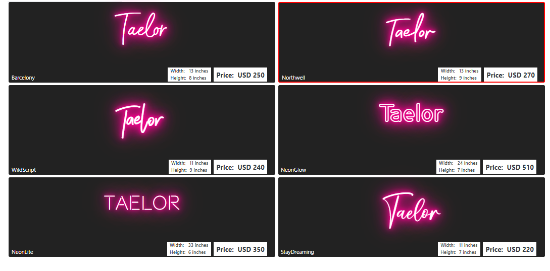 name neon sign for Tiffany Powell