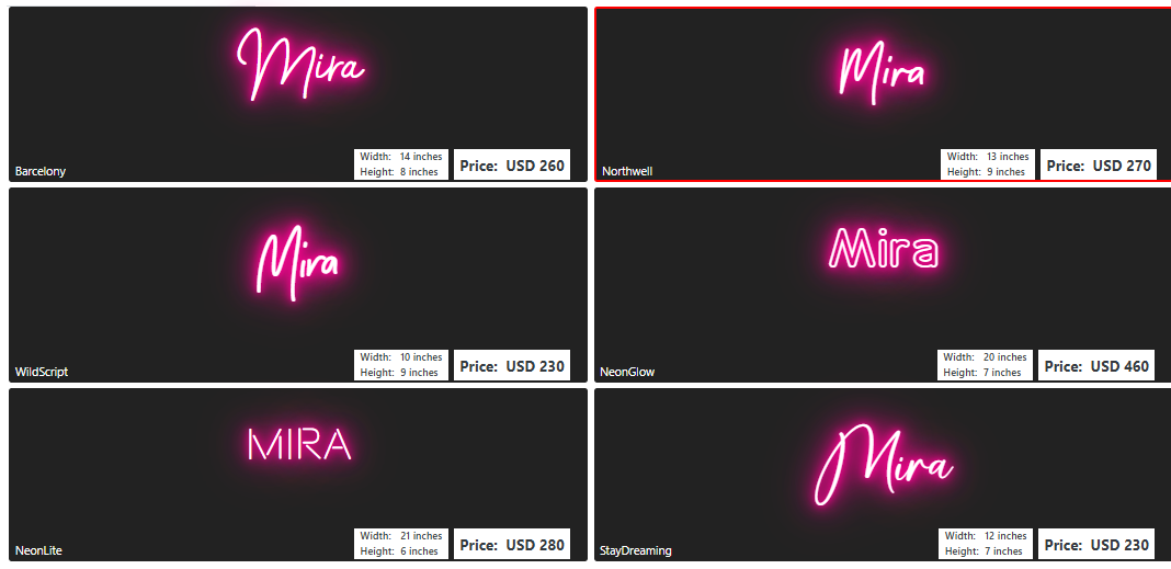 name neon sign for Mira Owens