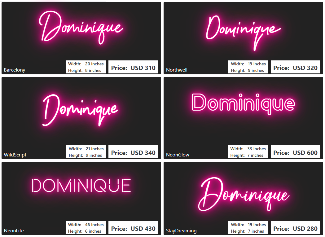 Custom Neon Sign For Dominique