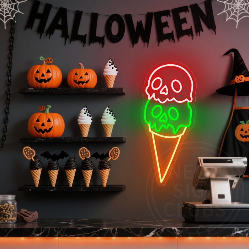 Skull Ice Cream Halloween Neon Sign  by Neon.Outshine 