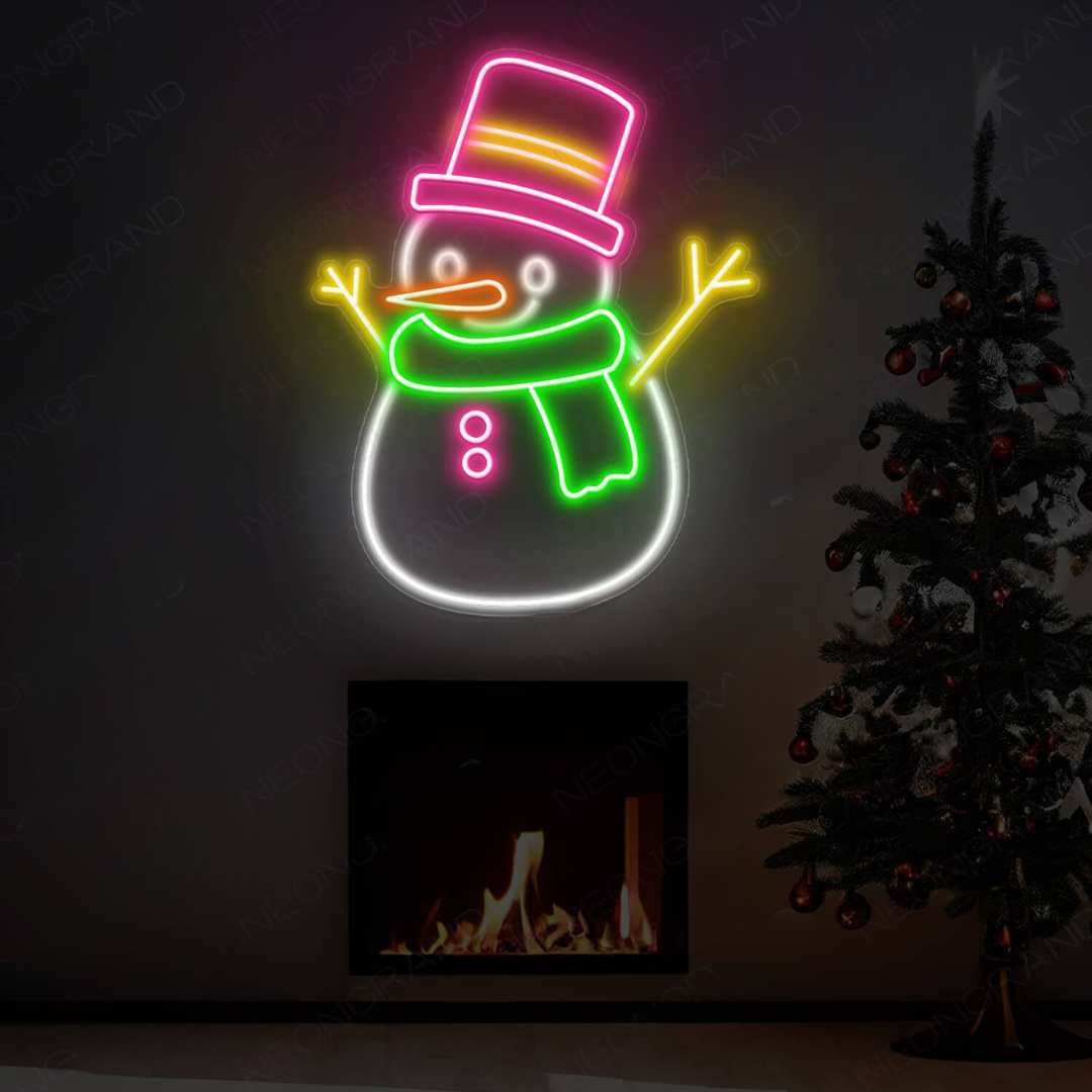 Snowman Christmas Neon Sign by Neon.Outshine – festive LED neon light featuring a smiling snowman with holiday accents for Christmas décor.