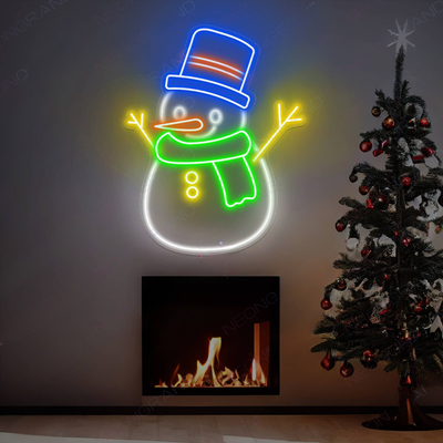 Snowman Christmas Neon Sign by Neon.Outshine – festive LED neon light featuring a smiling snowman with holiday accents for Christmas décor.