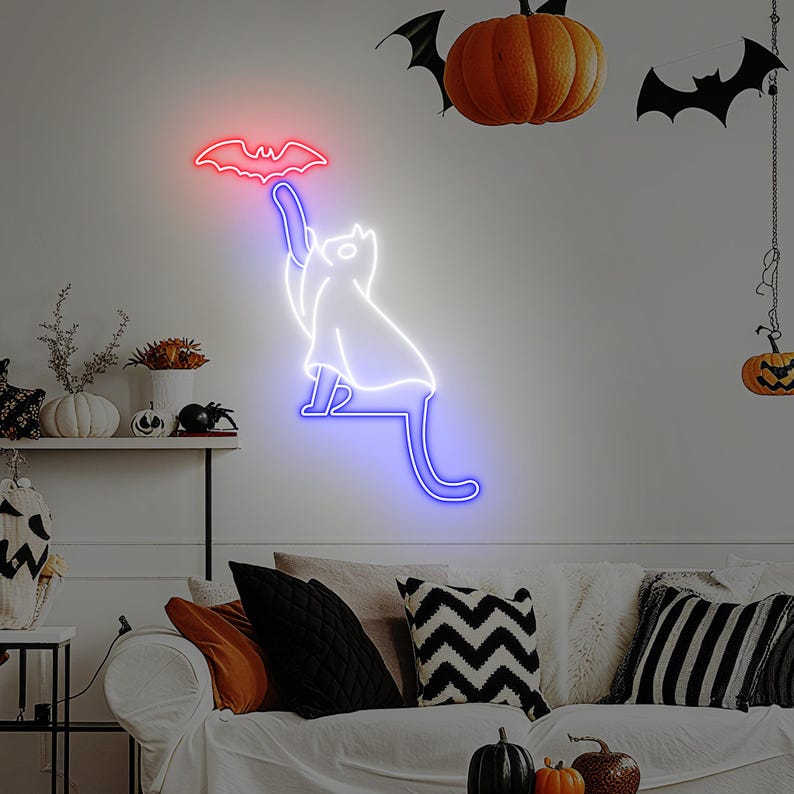 Spooky Cat Halloween Neon Sign by Neon.Outshine - for Halloween decor"
