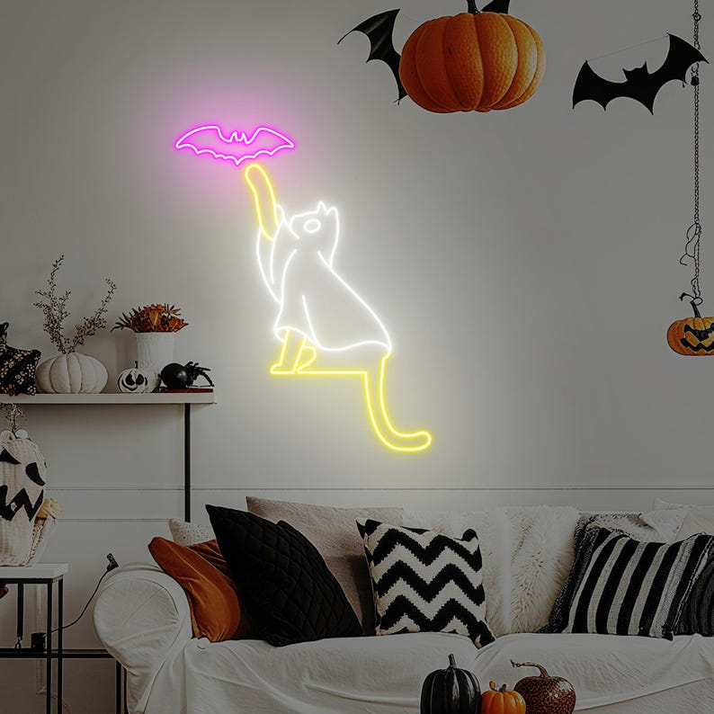 Spooky Cat Halloween Neon Sign by Neon.Outshine - for Halloween decor"
